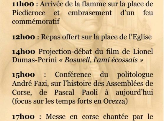 300 anni di a nascita di Pasquale Paoli : l'ora di u ritornu à A Porta sabbatu u 24 di maghju è in Pedicroce u 25