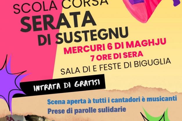 Serata di sustegnu à Scola Corsa mercuri u 6 di maghju, 7 ore di sera, sala di e feste di Biguglia